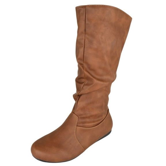 Forever Women Flat Heel Slouchy Mid-Calf Basic Light Weight Boots Side Zipper SELENA-24 Light Brown Tan PU 7