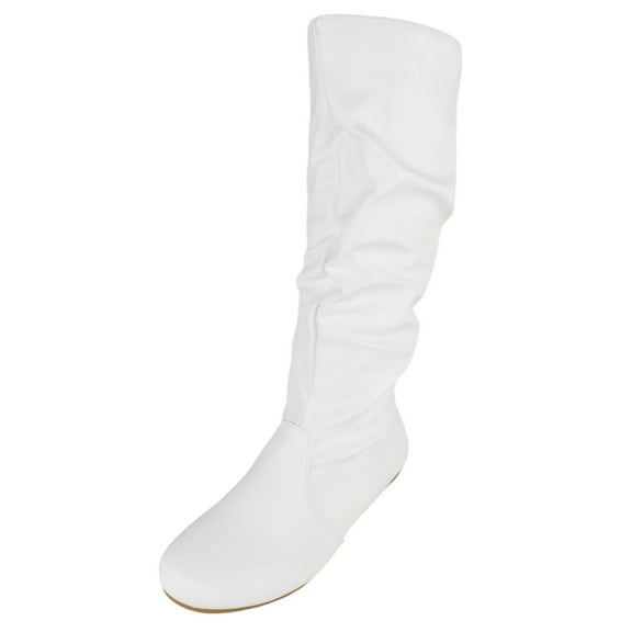 Forever Women Flat Heel Slouchy Mid-Calf Basic Light Weight Boots Side Zipper SELENA-24 White PU 6.5