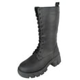 thumbnail image 1 of Forever Women Mid-Calf Combat Army Style Boots Lace Up Side Zipper Lug Sole Black PU 5.5, 1 of 5