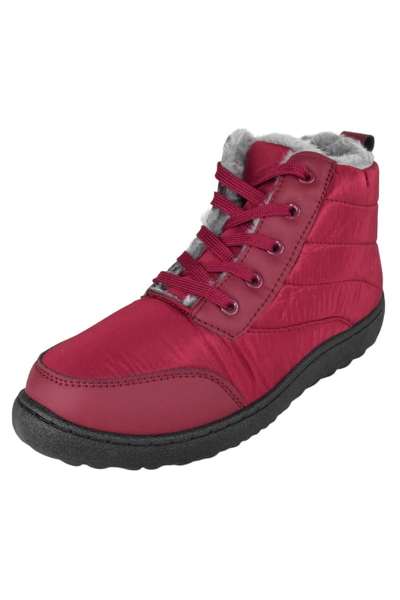 Women Shoe Ankle Winter Boots Warm Fur Insoles Lace Up Water Snow Resistant Booties COUPLE-84 Dark Red Burgundy 8