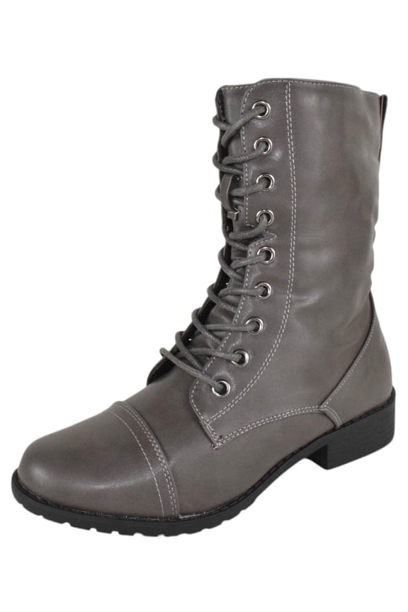 Women Shoes Combat Army Style Boots Lace Up Side Zipper Booties Gray 7.5