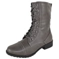 thumbnail image 1 of Forever Women Shoes Combat Army Style Boots Lace Up Side Zipper Booties Gray 9, 1 of 4
