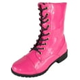 thumbnail image 1 of Forever Women Shoes Combat Army Style Boots Lace Up Side Zipper Booties Hot Pink Fuchsia Patent 8, 1 of 4