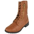 thumbnail image 1 of Forever Women Shoes Combat Army Style Boots Lace Up Side Zipper Booties Light Brown Tan 6.5, 1 of 4