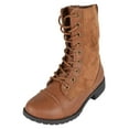 thumbnail image 1 of Forever Women Shoes Combat Army Style Boots Lace Up Side Zipper Booties Light Brown Tan Leather / Suede 6, 1 of 4