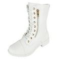 thumbnail image 1 of Forever Women Shoes Combat Army Style Boots Lace Up Side Zipper Booties White PU 7.5, 1 of 4
