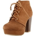 thumbnail image 1 of Forever Women Stacked Chunky Thick High Heels Ankle Boots Hidden Platform Lace Up Booties Camille-86 Suede Light Brown Tan 10, 1 of 4