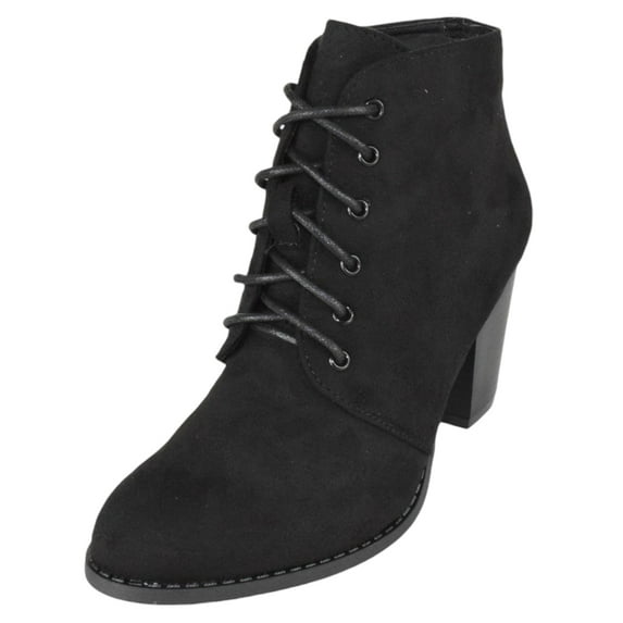 Forever Women Stacked Chunky Thick High Heels Ankle Boots Lace Up Booties JILLY-3 Suede Black 6.5