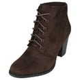 thumbnail image 1 of Forever Women Stacked Chunky Thick High Heels Ankle Boots Lace Up Booties JILLY-3 Suede Dark Brown 6.5, 1 of 4