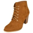 thumbnail image 1 of Forever Women Stacked Chunky Thick High Heels Ankle Boots Lace Up Booties JILLY-3 Suede Light Brown Tan 7, 1 of 4