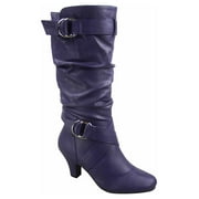 FOREVER Women's Boots Round Toe High Heel Zipper Mid-Calf, 3 in Heel, Purple, 7.5