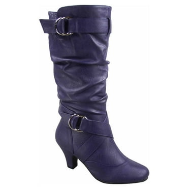 Forever Women's Boots Round Toe High Heel Zipper Mid-Calf, 3 in Heel, Purple, 7.5