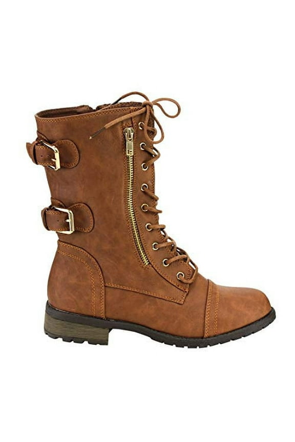 Forever Women's Mango-71 Faux Leather Military Style Ankle Boots Tan, (6)