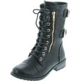 thumbnail image 1 of Forever Women's Mango-71 Faux Leather Military Style Ankle Boots Thick Sole Buckles, 1 of 7