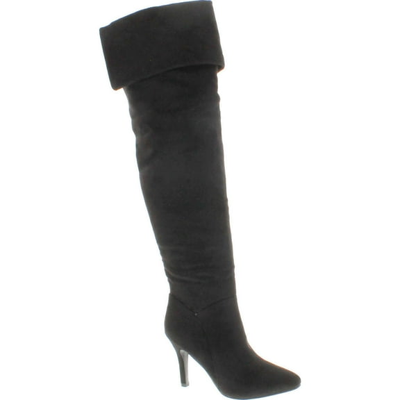 Forever Womens ALEXIA Pointed Toe Over The Knee Thigh High Stiletto Slouchy Boot Shoes, Black, 8.5