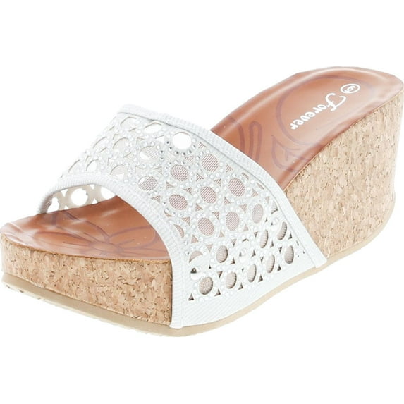 Forever Womens Cork Wedge Open Toe Rhinestone Embellished Sandals