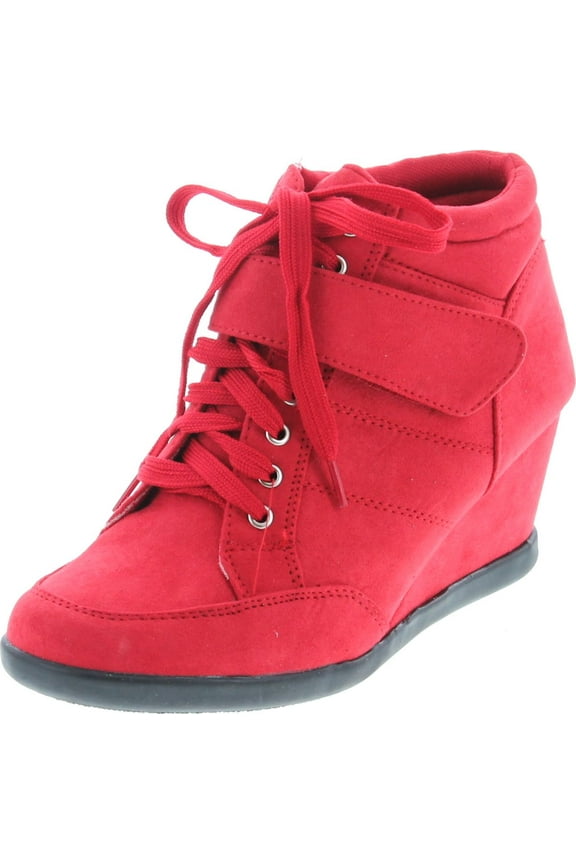 Forever Womens Peggy-51 Hot Fashion Lace Up Wedge Sneakers Casual shoes, Red, 6