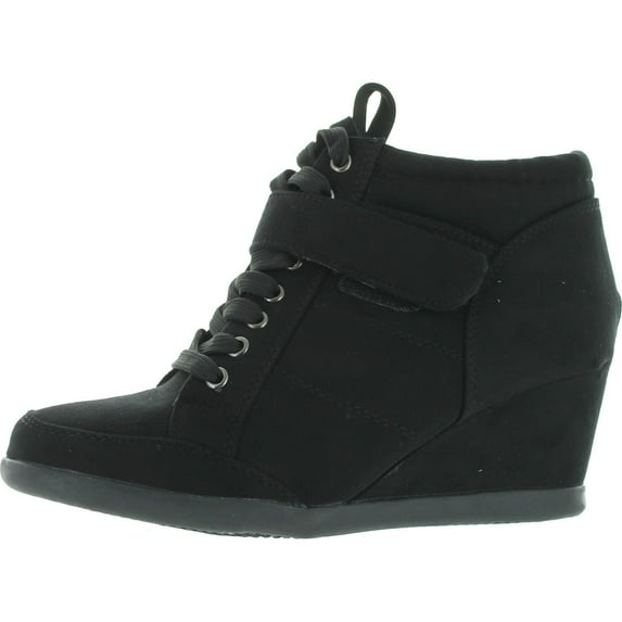 Forever Womens Peggy-51 Women's Hot Fashion Lace Up Wedge Sneakers Casual shoes, Black, 8