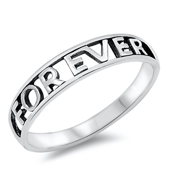 Forever Word Script Love Promise Purity Ring 925 Sterling Silver Band Jewelry Female Male Size 6