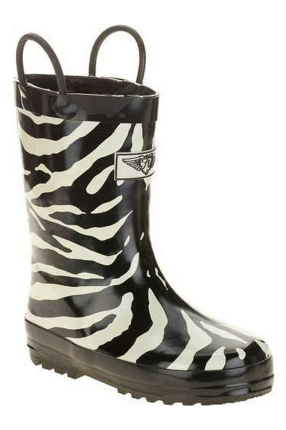Kids Rain Boots, Rubber Pull Up, Mid-calf, Zebra Print, Sizes 11-3