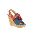 thumbnail image 1 of Forever Young Women's Denim Embellishment Wedges with Contrast Straps, Buckles and Tassels, 1 of 6
