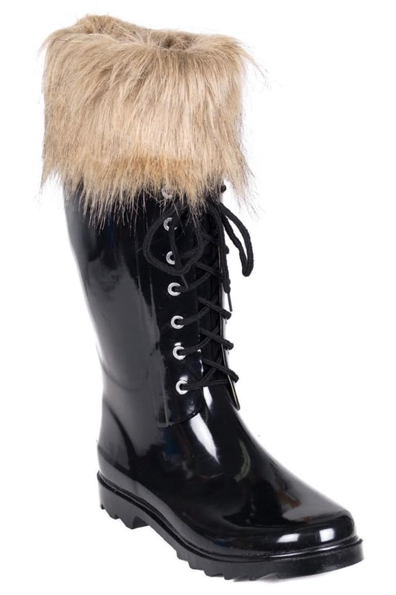 Women's Faux Fur Lace-up Tall Rain Boot