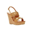thumbnail image 1 of Forever Young Women's Faux Leather Wedges With Pearls Embellishments and Embossed Strap, 1 of 6