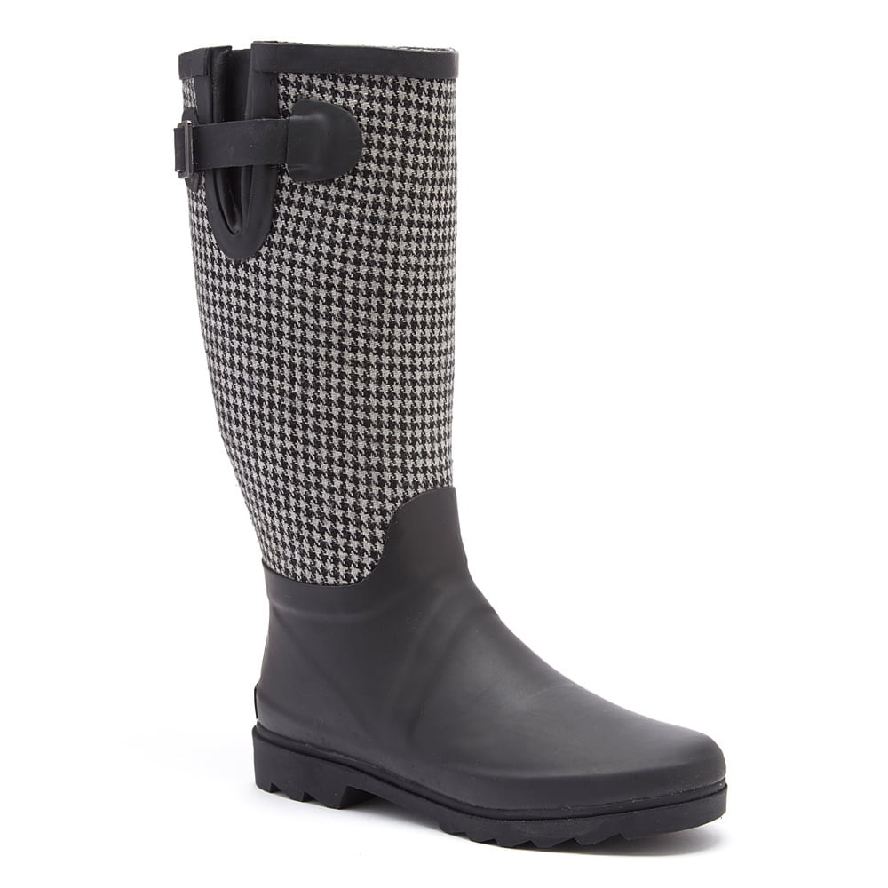 Forever Young Women's Hounds Tooth Water Resistant Fabric Couture Tall Rain Boot