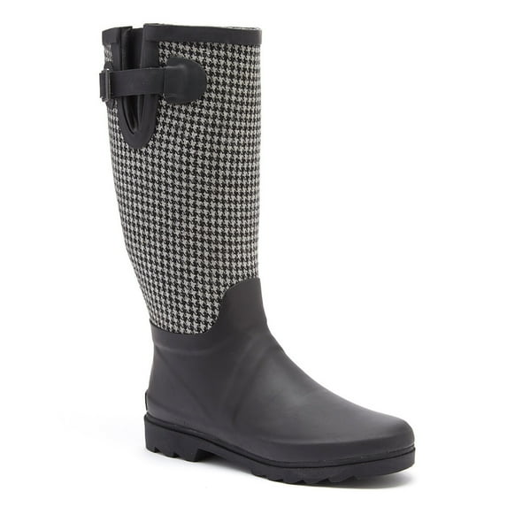 Forever Young Women's Hounds Tooth Water Resistant Fabric Couture Tall Rain Boot