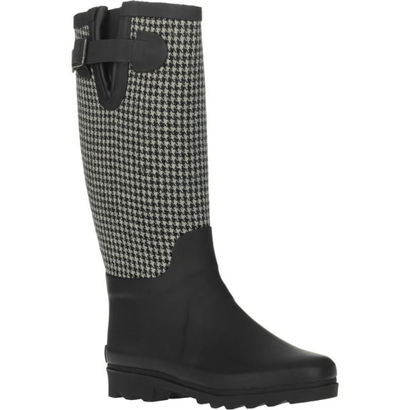 Forever Young Women's Hounds tooth Water Resistant Fabric Two Tone Tall Rain Boot