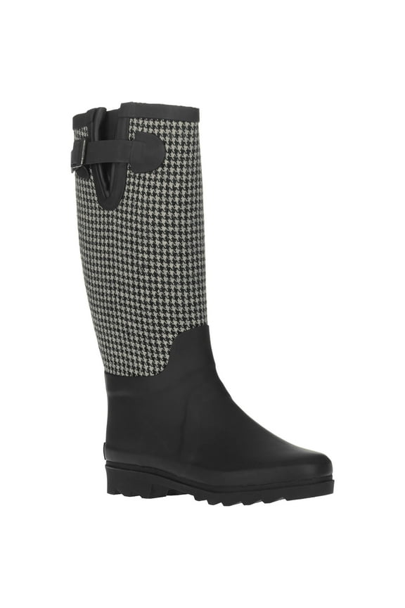 Women's Hounds tooth Water Resistant Fabric Two Tone Tall Rain Boot
