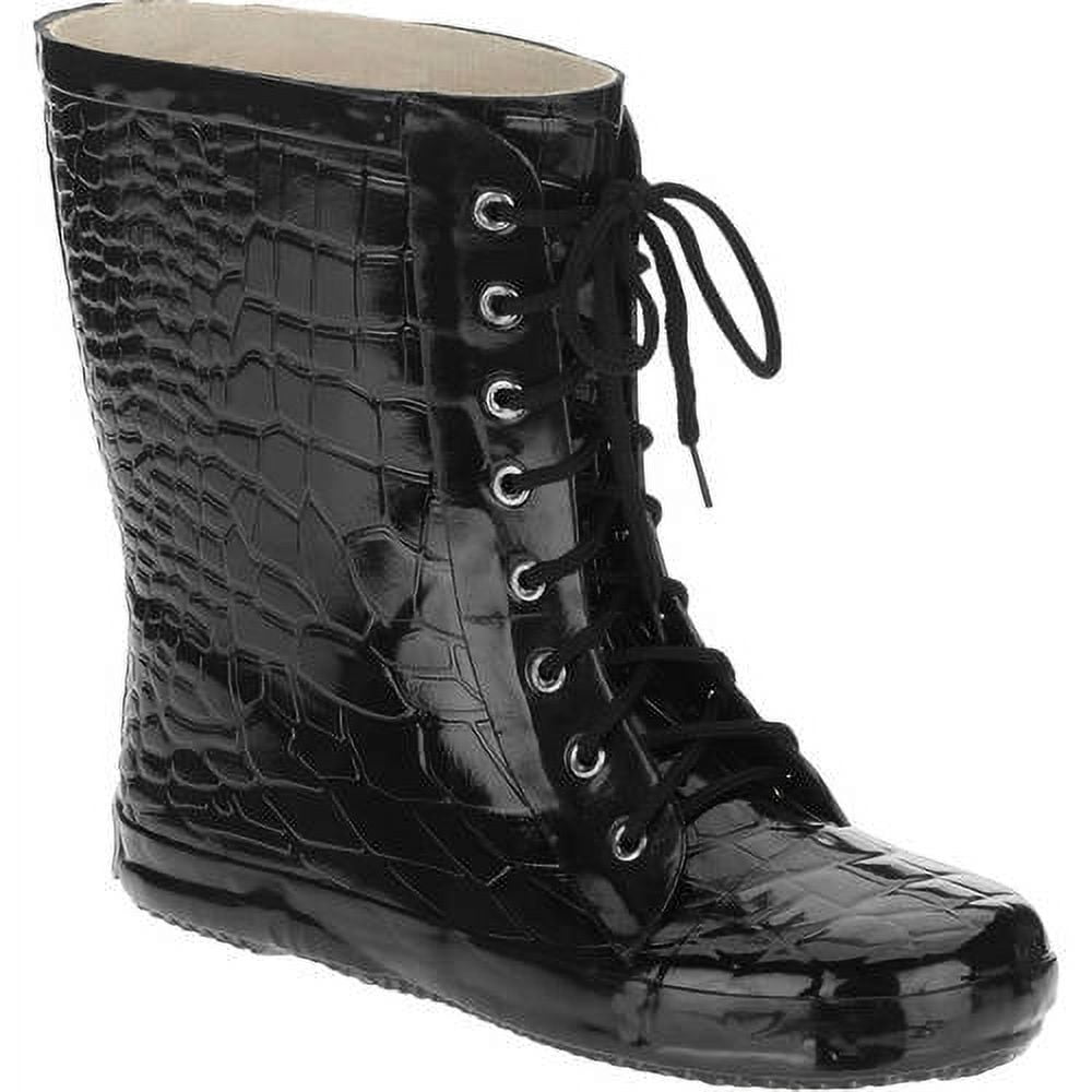 Forever Young Women's Lace Up Croc Texture Short Rain Boot