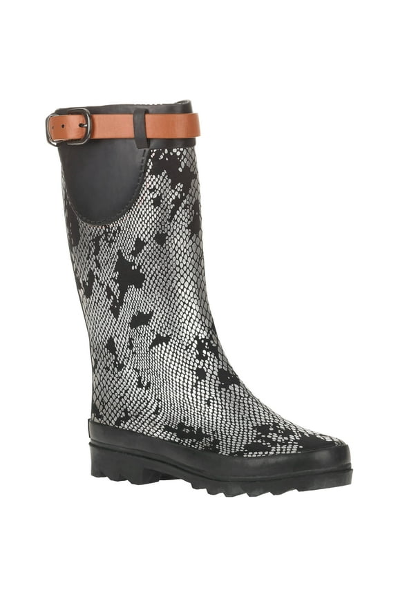 Women's Metallic Snake Skin Print Couture Rain Boot