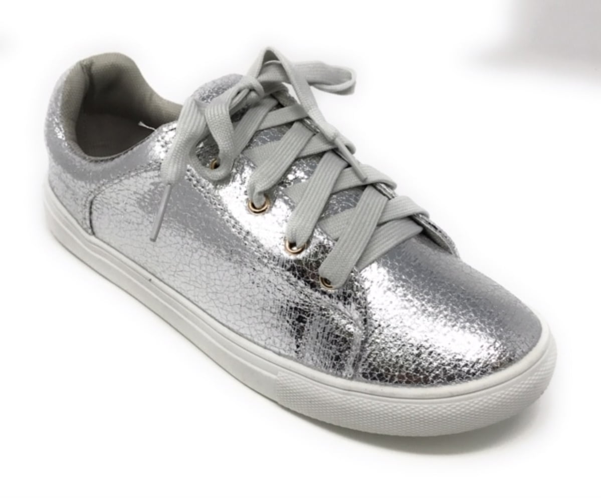 Forever Young Women's Metallic Textured Lace up Sneakers
