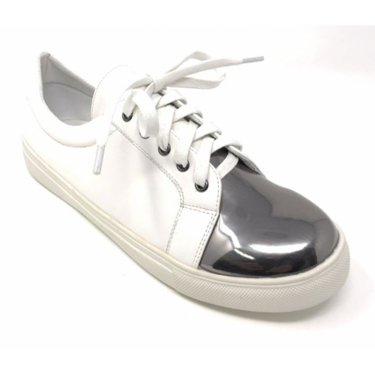 silver and white chanel sneakers