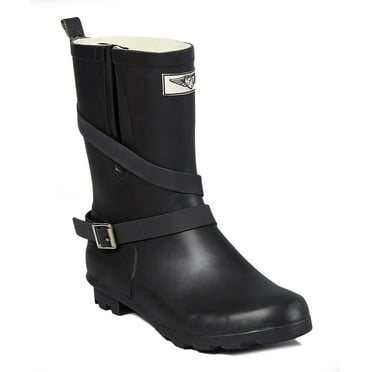 Forever Young Women's Mid Calf Rubber Rain boot with Faux Fur