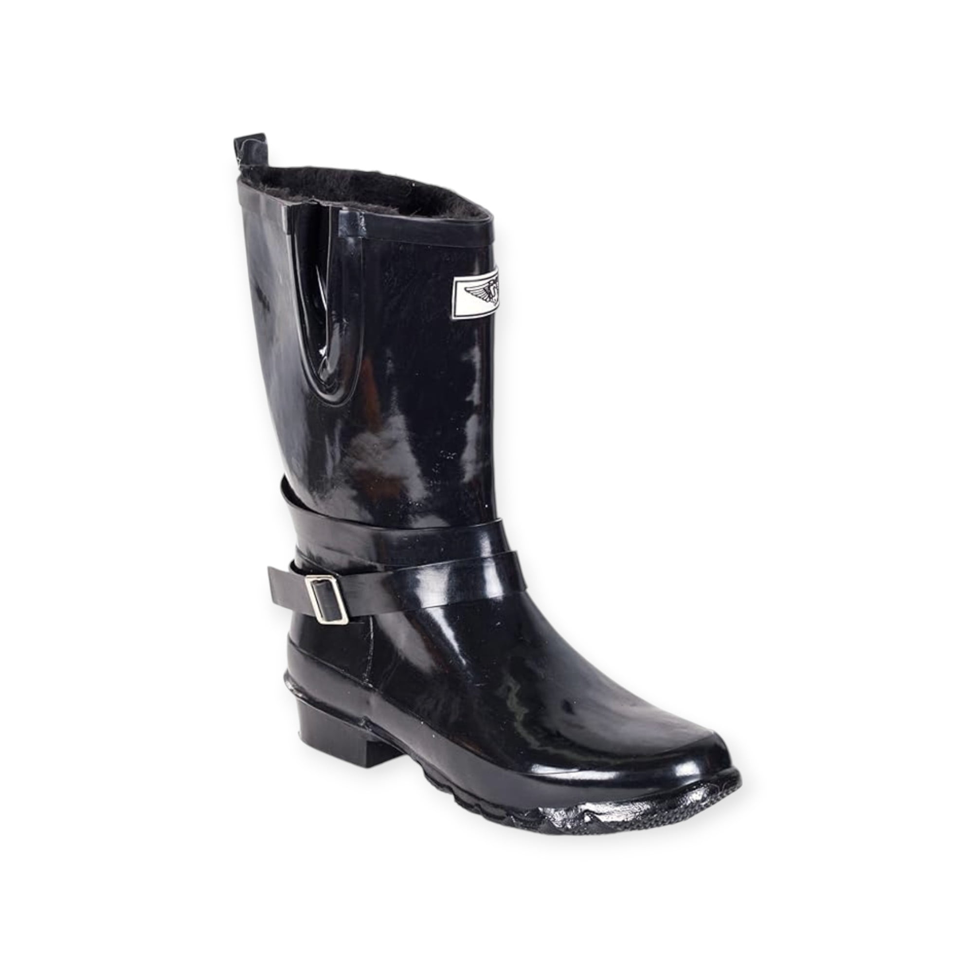 Forever Young Women's Mid Calf Rubber Rain boot with Faux Fur