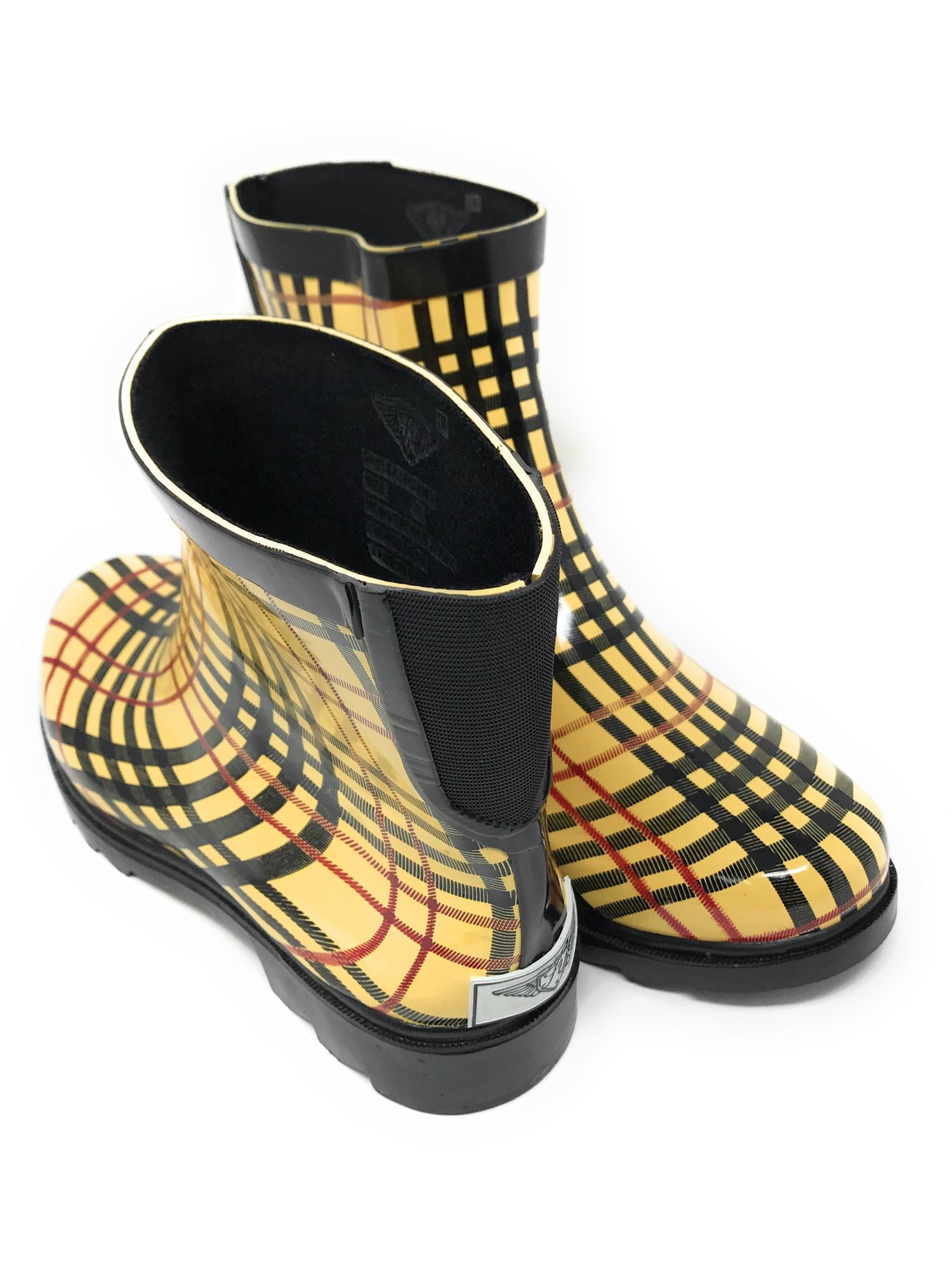 Forever Young Women s Plaid Print With Elastic Back Rain Boots