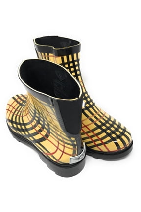 Women's Plaid Print With Elastic Back Rain Boots