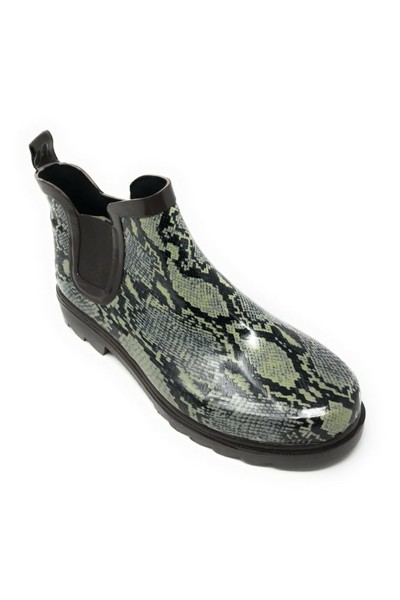 Women's Pull Up Snake Skin Print Chelsea Rain Boots