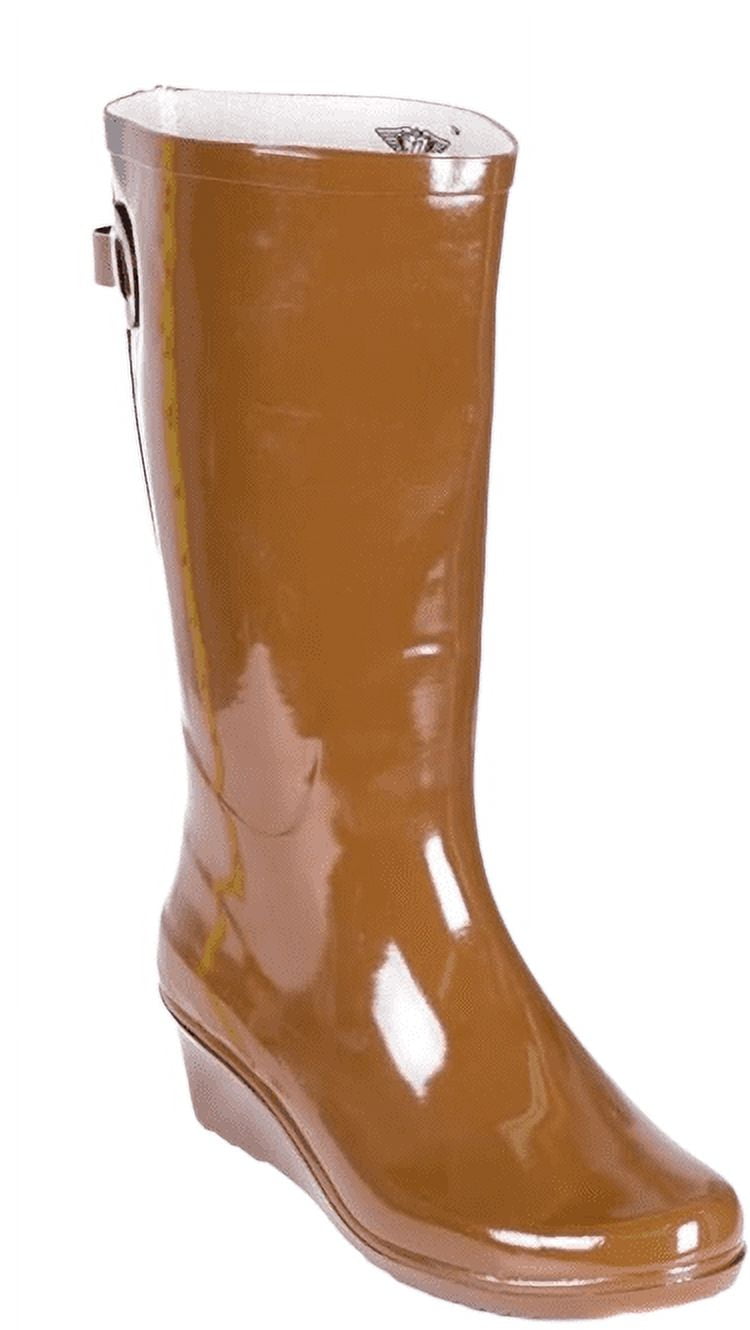 Forever Young Women s Tall Wedge Rain Boots with Mock Zipper