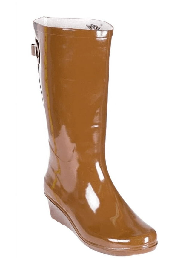 Women's Tall Wedge Rain Boots with Mock Zipper
