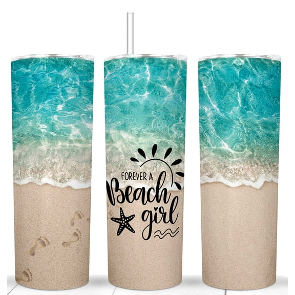 "Forever a Beach Girl" 20 Ounce Skinny Tumbler with Silicone Bottom, Lid, and Straw - Perfect for Beach Lovers - Durable and Stylish