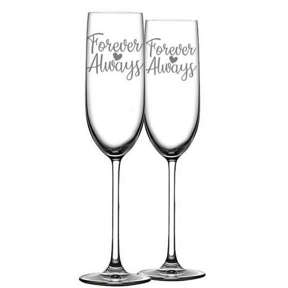 Forever and Always Engraved Wedding Glass Champagne Flutes Set of 2