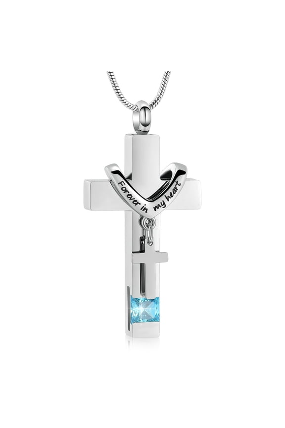 Forever in My Heart Birthstone Personalized Double Cross Urn Pendant Cremation Jewelry for Ashes Cross Ashes Keepsake