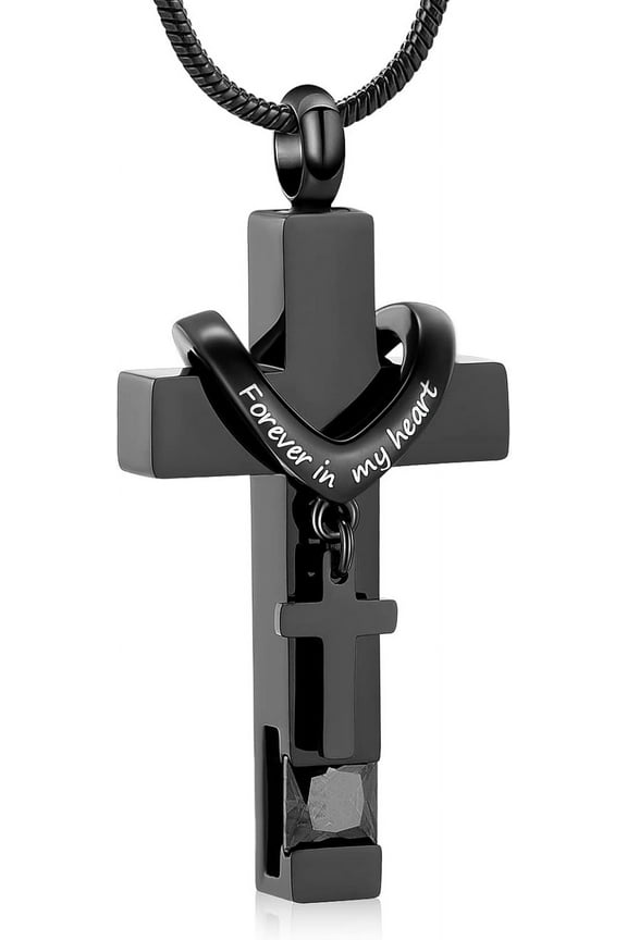 Forever in My Heart Birthstone Personalized Double Cross Urn Pendant Cremation Jewelry for Ashes Cross Ashes Keepsake