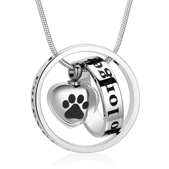 Forever in My Heart,No Longer by My Side Pet Cremation Jewelry for Ashes of Dog/Cat Funeral Keepsake Urn Necklace Paw Print Memorial Necklace