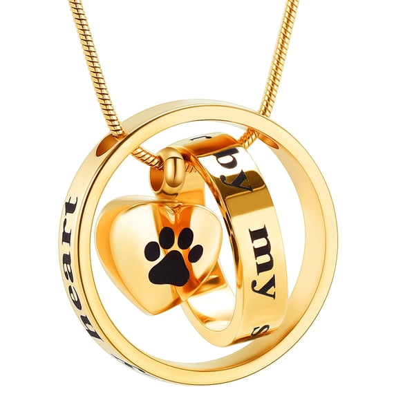 Forever in My Heart,No Longer by My Side Pet Cremation Jewelry for Ashes of Dog/Cat Funeral Keepsake Urn Necklace Paw Print Memorial Necklace