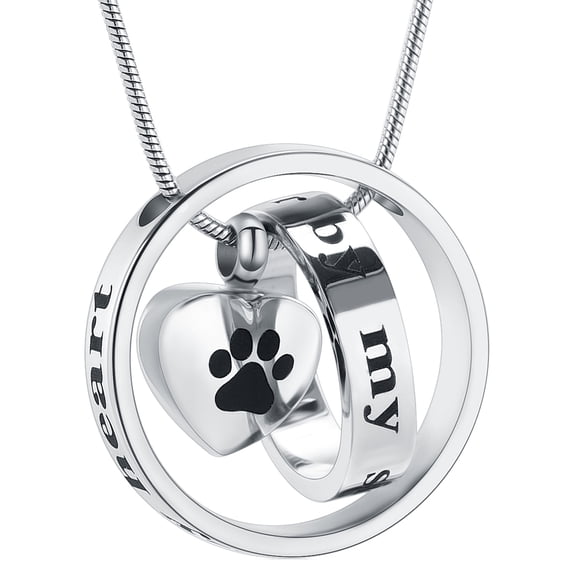 Forever in My Heart,No Longer by My Side Pet Cremation Jewelry for Ashes of Dog/Cat Funeral Keepsake Urn Necklace Paw Print Memorial Necklace