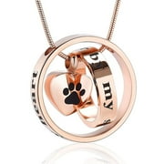 IMRSANL Forever in My Heart,No Longer by My Side Pet Cremation Jewelry for Ashes of Dog/Cat Funeral Keepsake Urn Necklace Paw Print Memorial Necklace